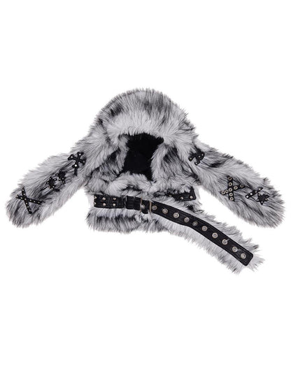 CFIERCE Grey Rabbit Knit Hat With Face Cover