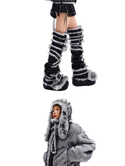 CFIERCE Grey Rabbit Knit Hat With Face Cover