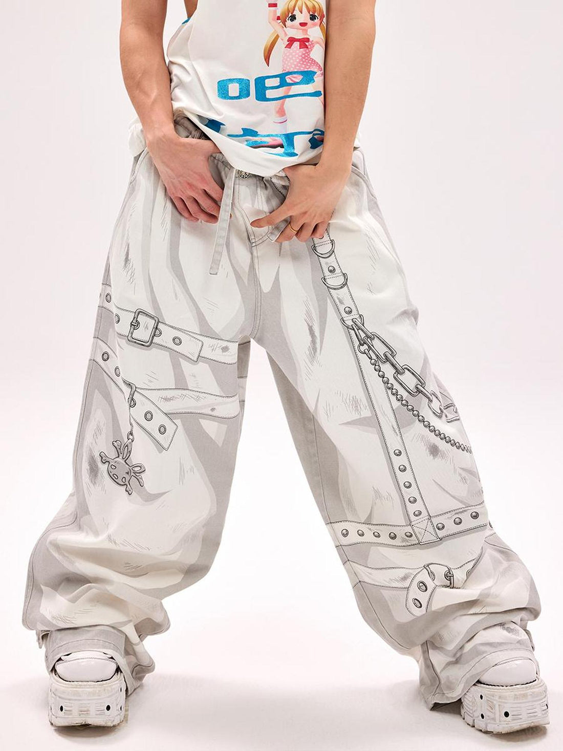 CFIERCE Hand Painted Floral Print Denim Jeans