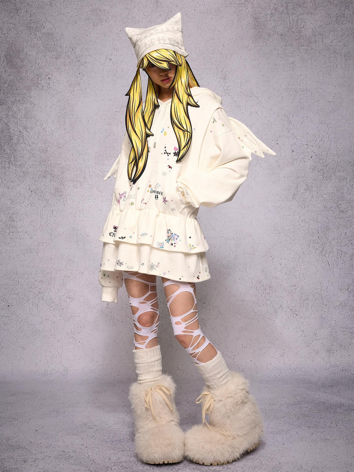 CFIERCE Hand Painted Print Long Hair Elf Women&