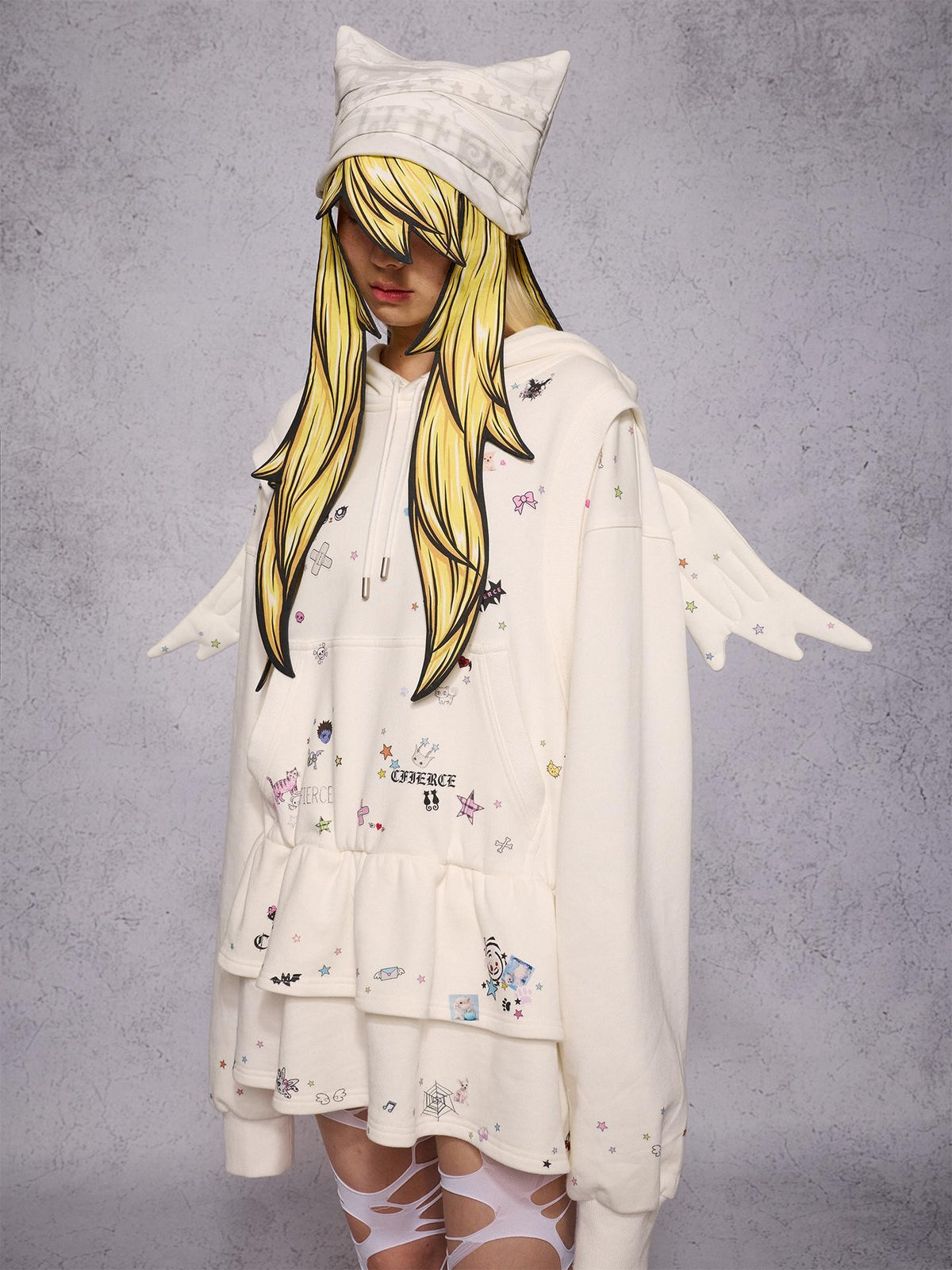 CFIERCE Hand Painted Print Long Hair Elf Women&
