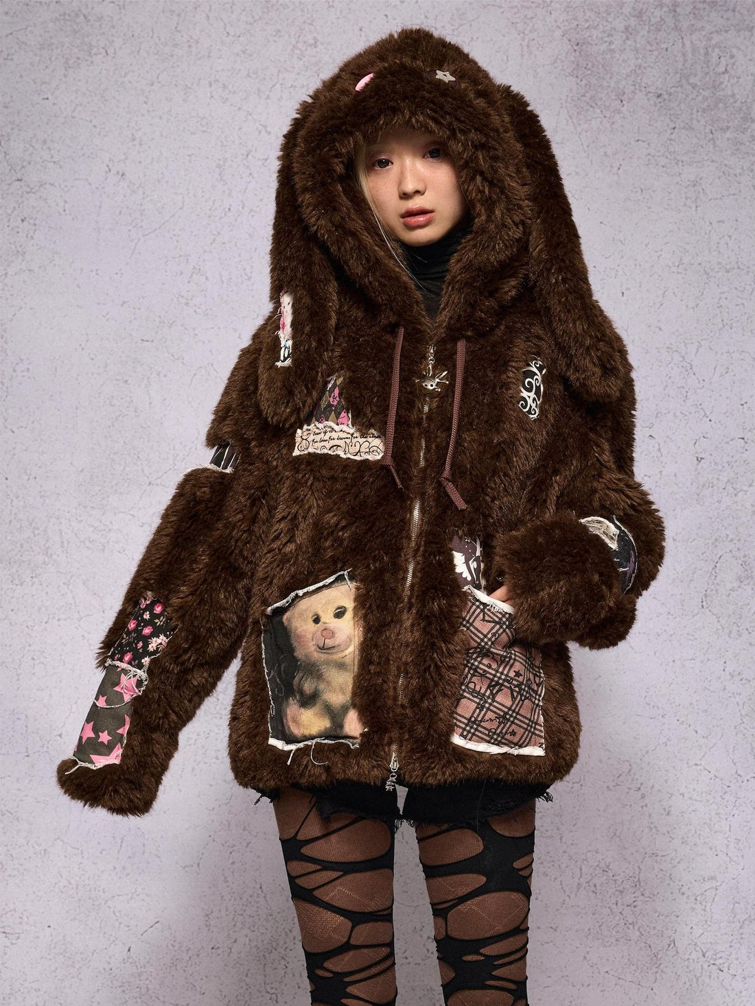 CFIERCE Hooded Rabbit Print Patch Women&