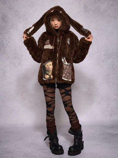 CFIERCE Hooded Rabbit Print Patch Women&