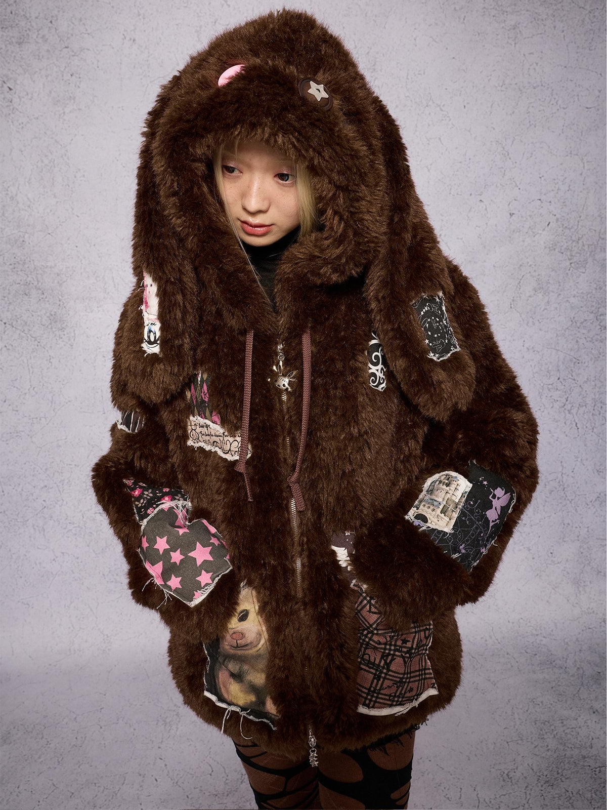 CFIERCE Hooded Rabbit Print Patch Women&