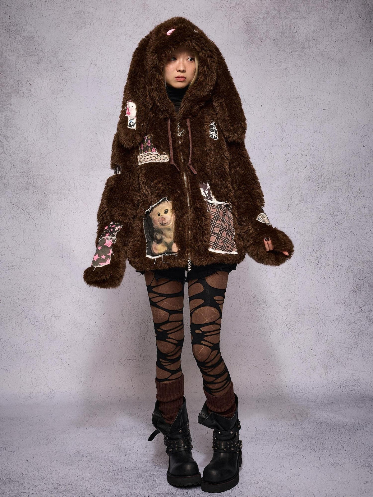 CFIERCE Hooded Rabbit Print Patch Women&
