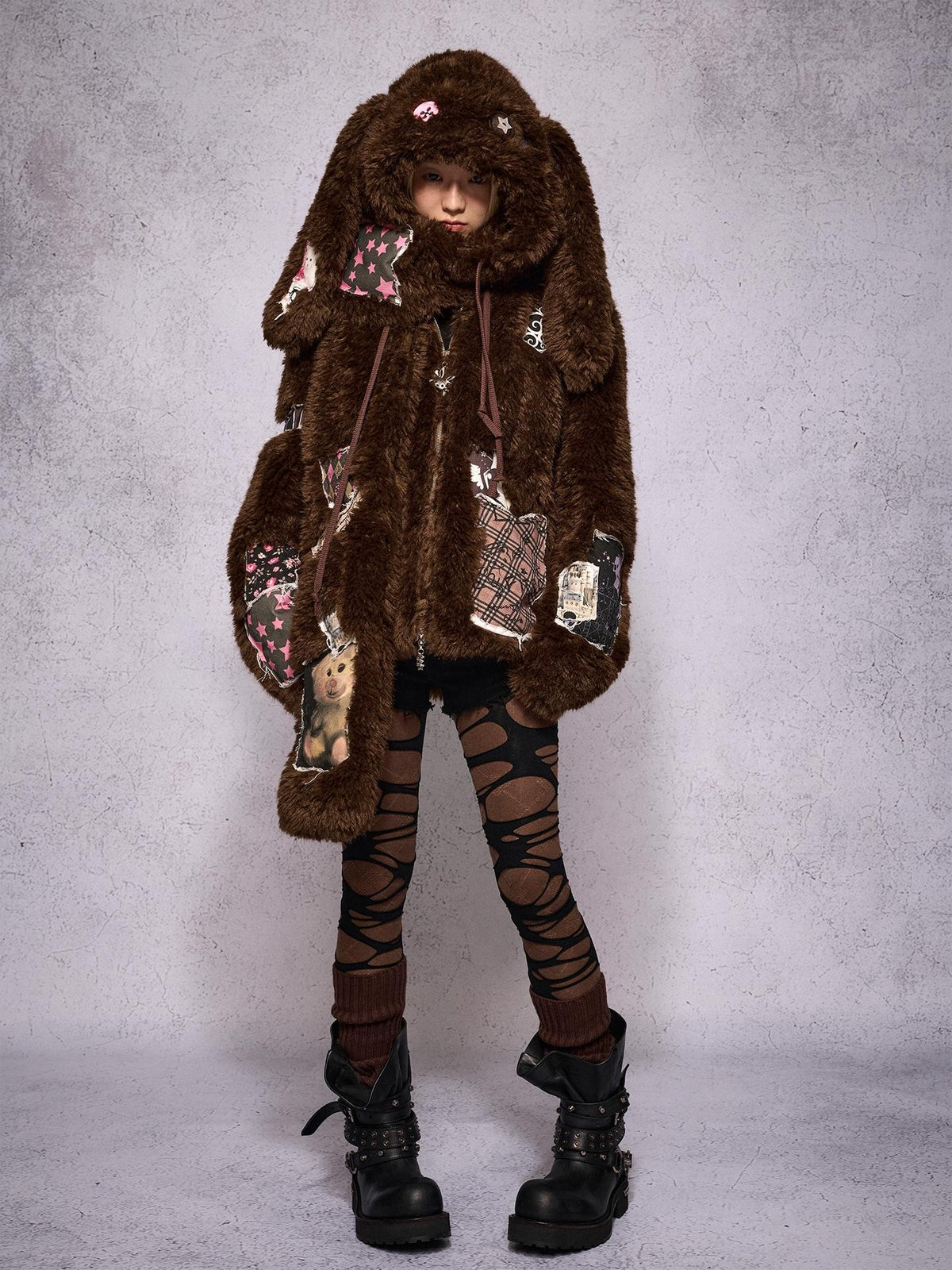 CFIERCE Hooded Rabbit Print Patch Women&