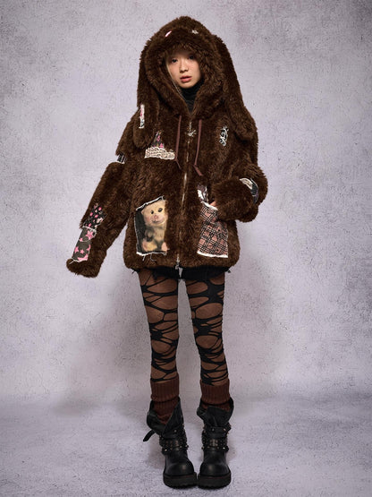 CFIERCE Hooded Rabbit Print Patch Women&