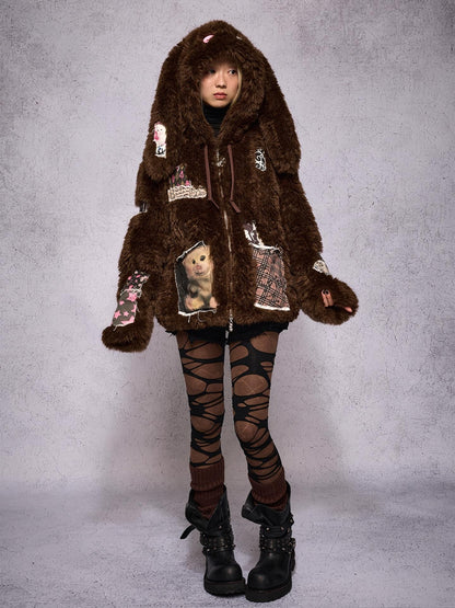 CFIERCE Hooded Rabbit Print Patch Women&
