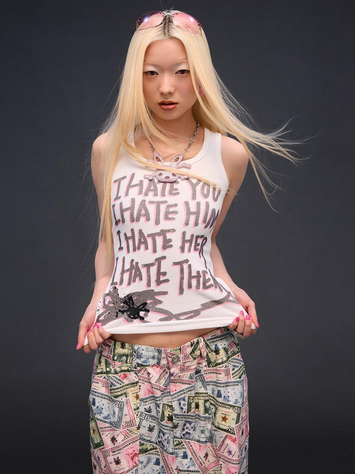CFIERCE I Hate Graphic Print H Silhouette Round Neck Women&