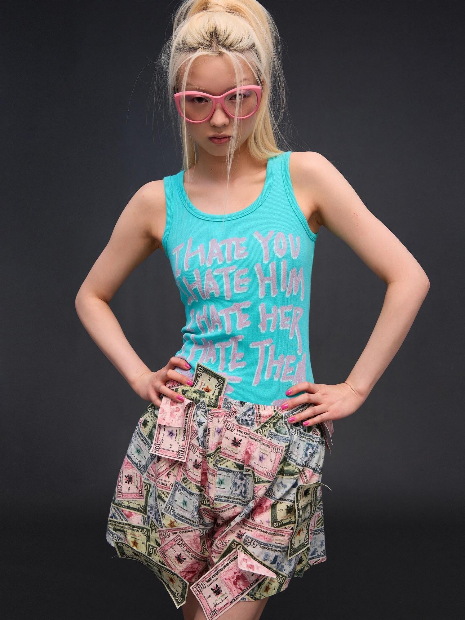 CFIERCE I Hate Graphic Print H Silhouette Round Neck Women&