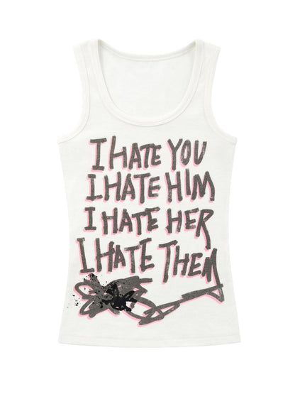 CFIERCE I Hate Graphic Print H Silhouette Round Neck Women&
