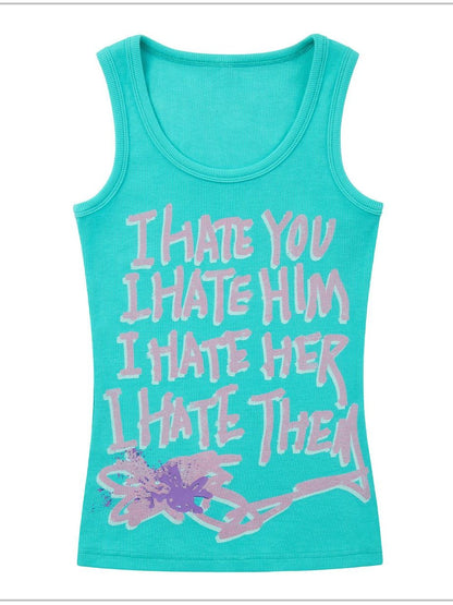 CFIERCE I Hate Graphic Print H Silhouette Round Neck Women&