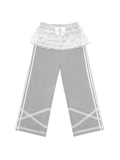 CFIERCE Lace Cake Skirt False Two Piece Sweatpants