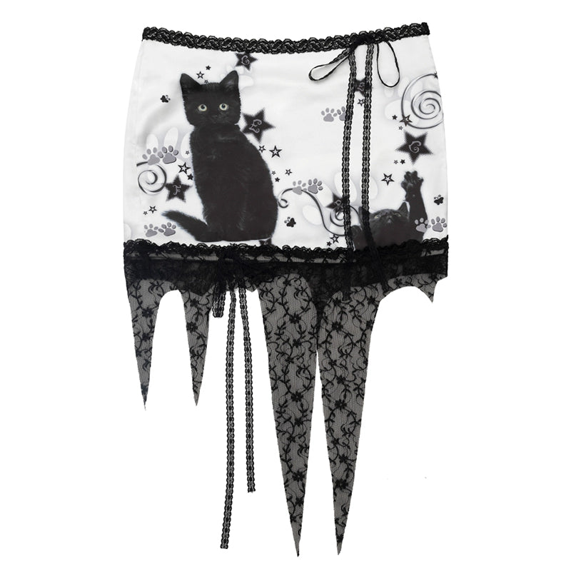 CFIERCE_Lace_Trimmed_Black_Cat_Print_Skirt_MISSTT