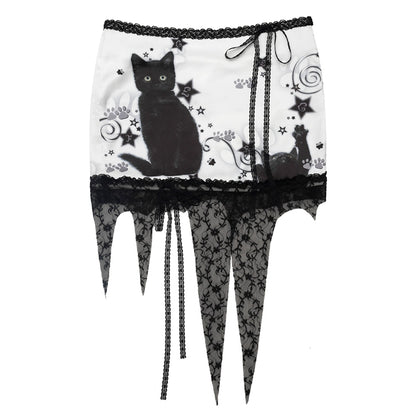 CFIERCE_Lace_Trimmed_Black_Cat_Print_Skirt_MISSTT
