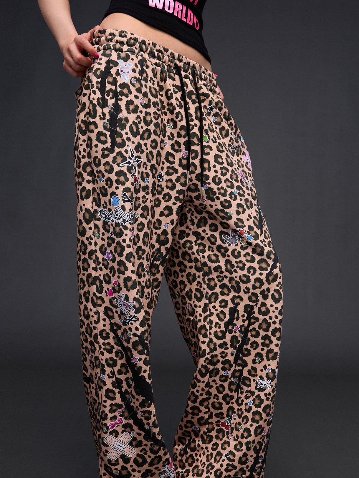 CFIERCE Leopard Asymmetric Sticker Print Street Straight Women&