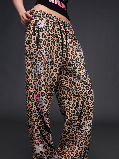 CFIERCE Leopard Asymmetric Sticker Print Street Straight Women&