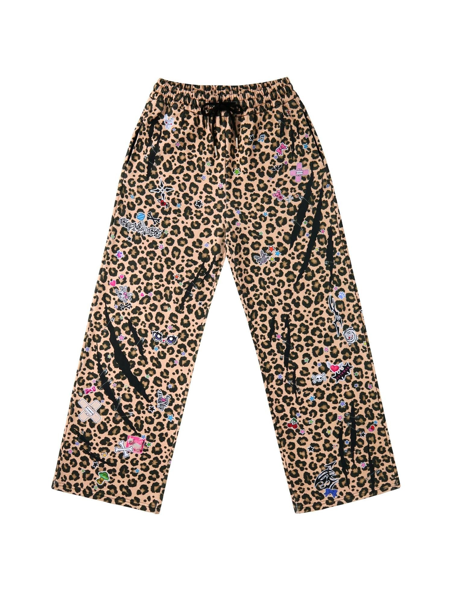 CFIERCE Leopard Asymmetric Sticker Print Street Straight Women&