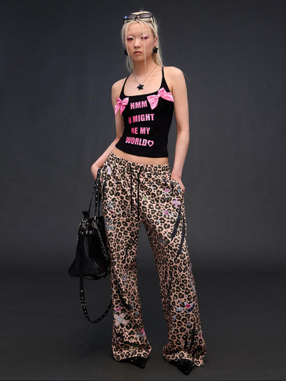 CFIERCE Leopard Asymmetric Sticker Print Street Straight Women&