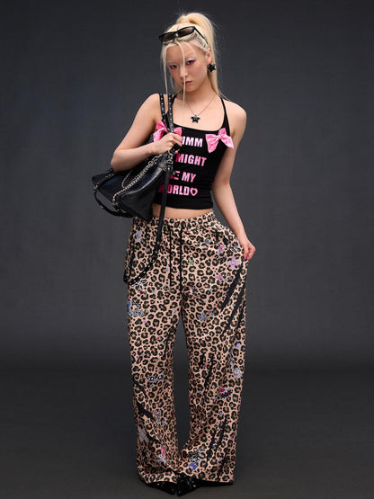 CFIERCE Leopard Asymmetric Sticker Print Street Straight Women&