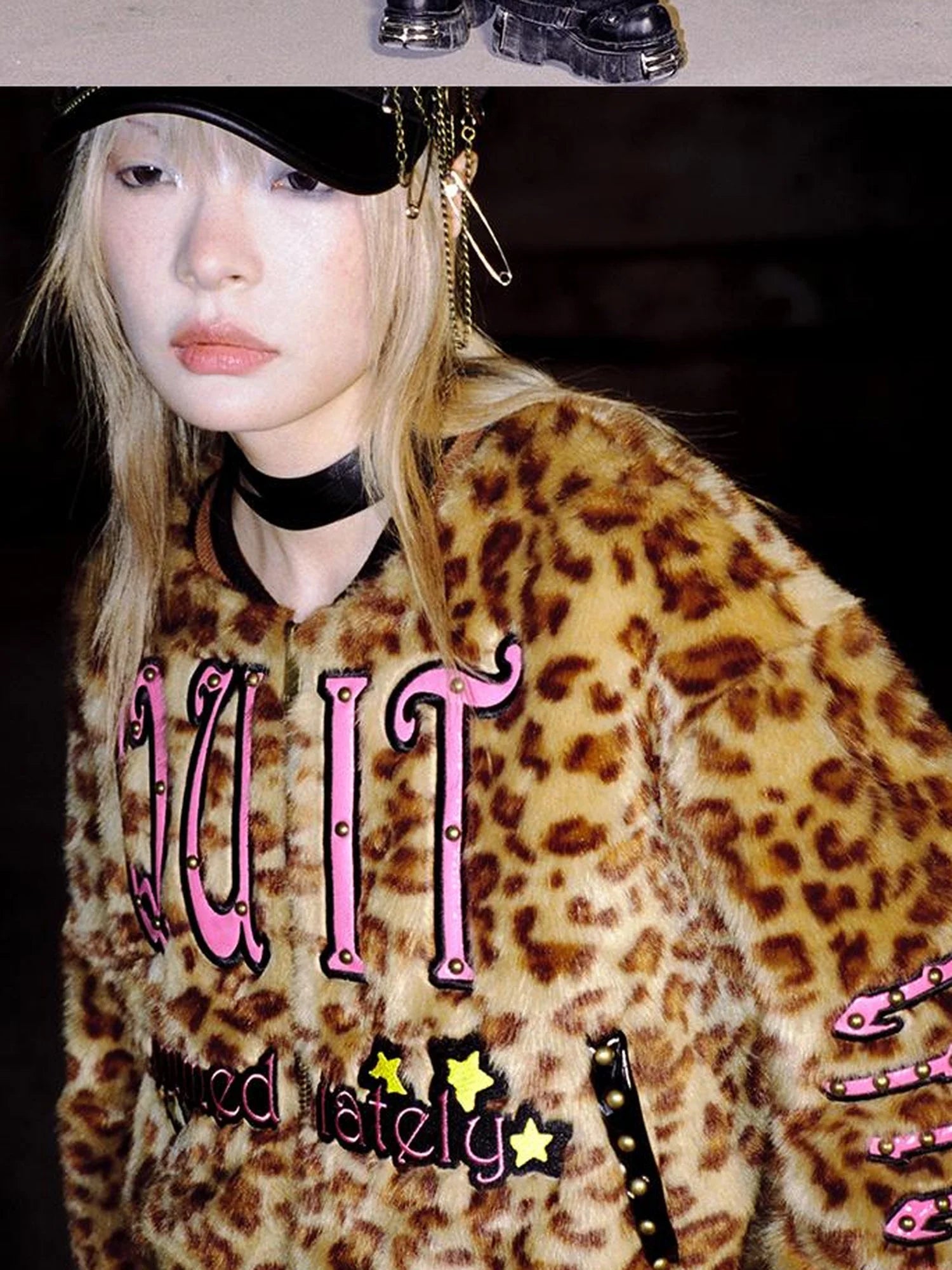 Leopard Embroidered Jacket V Neck T Shirt Long Sleeve