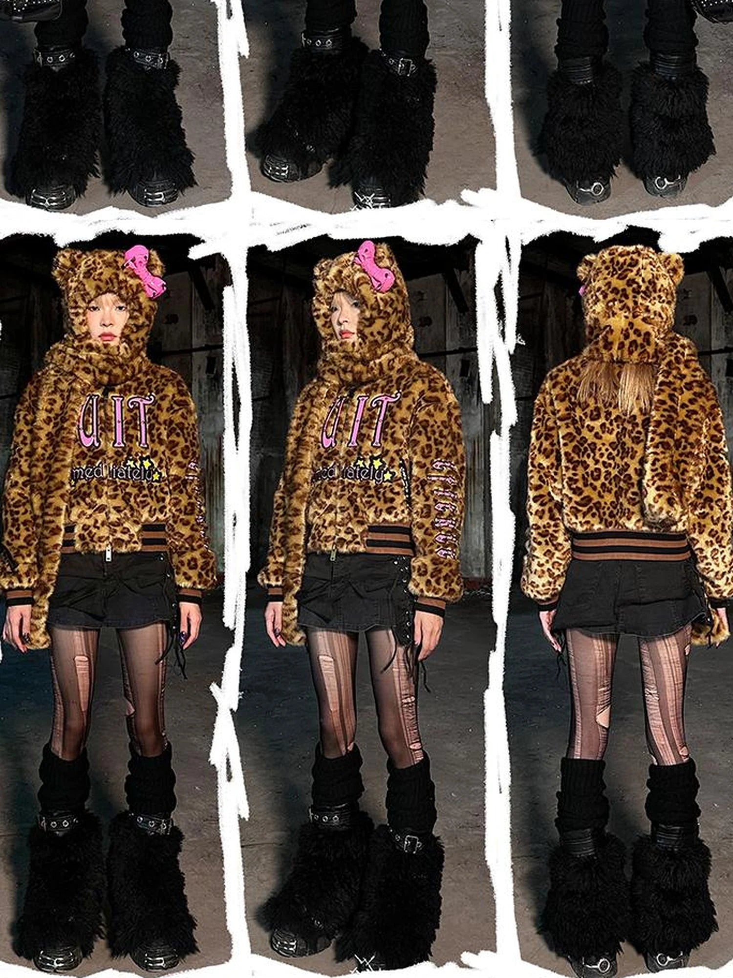 Leopard Embroidered Jacket V Neck T Shirt Long Sleeve