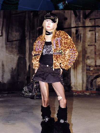 Leopard Embroidered Jacket V Neck T Shirt Long Sleeve