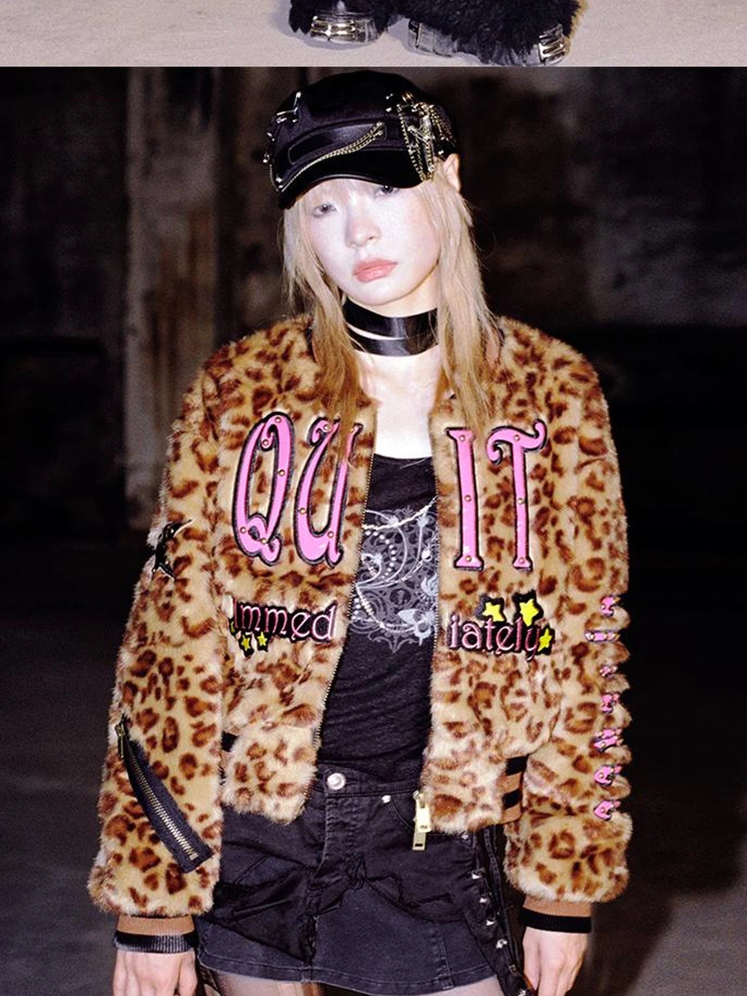 Leopard Embroidered Jacket V Neck T Shirt Long Sleeve