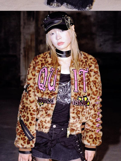 Leopard Embroidered Jacket V Neck T Shirt Long Sleeve