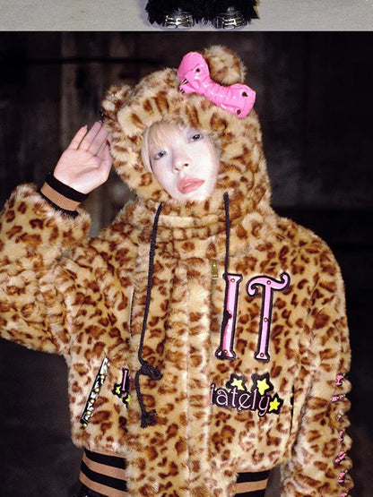 Leopard Embroidered Jacket V Neck T Shirt Long Sleeve
