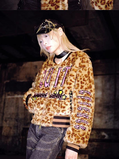 Leopard Embroidered Jacket V Neck T Shirt Long Sleeve