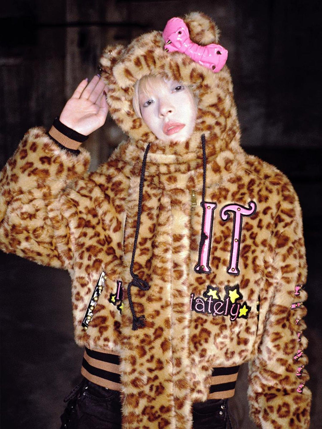 CFIERCE Leopard Print Bow Scarf Hat