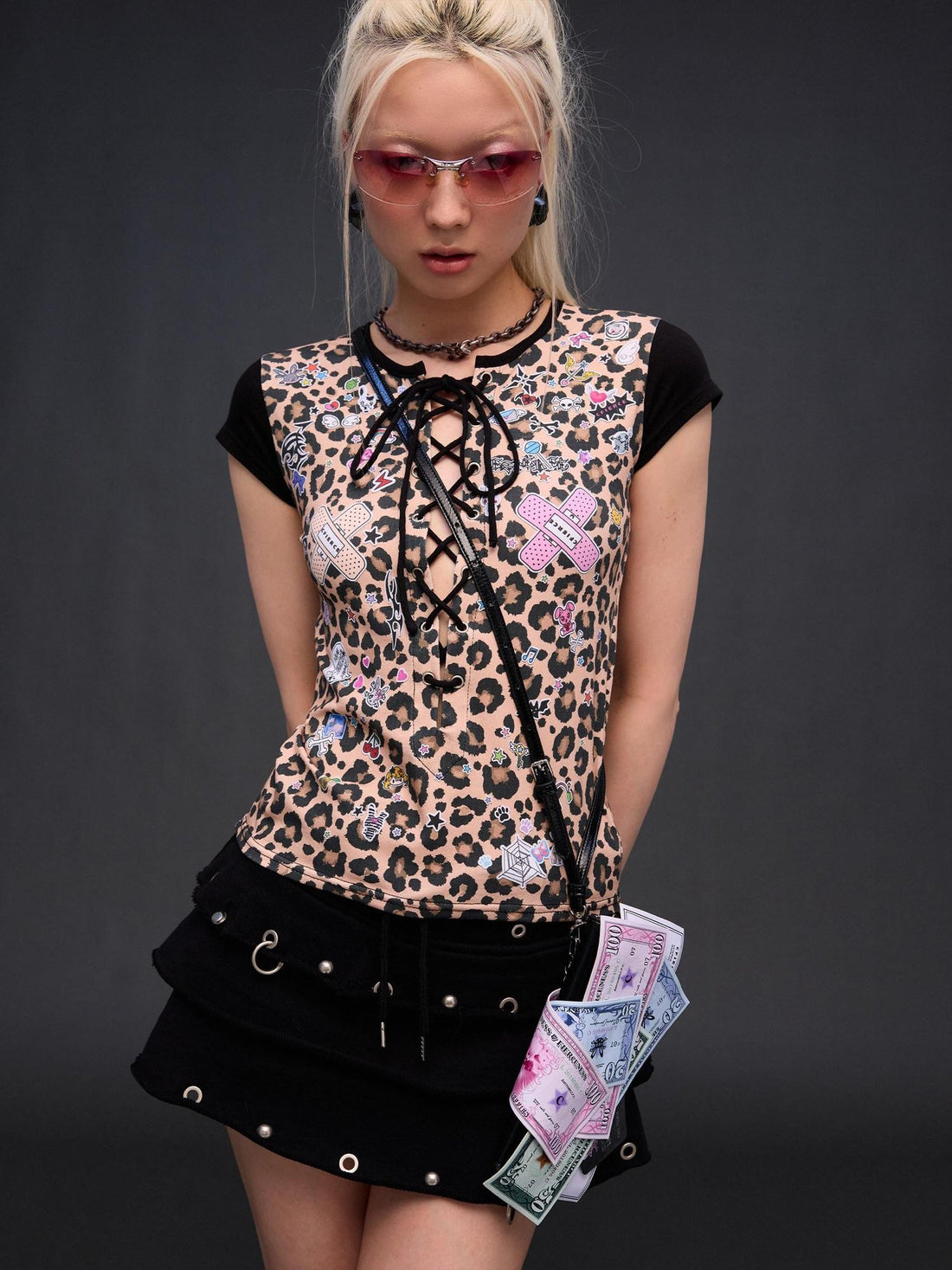 CFIERCE Leopard Print Tie Detail Cropped Women&