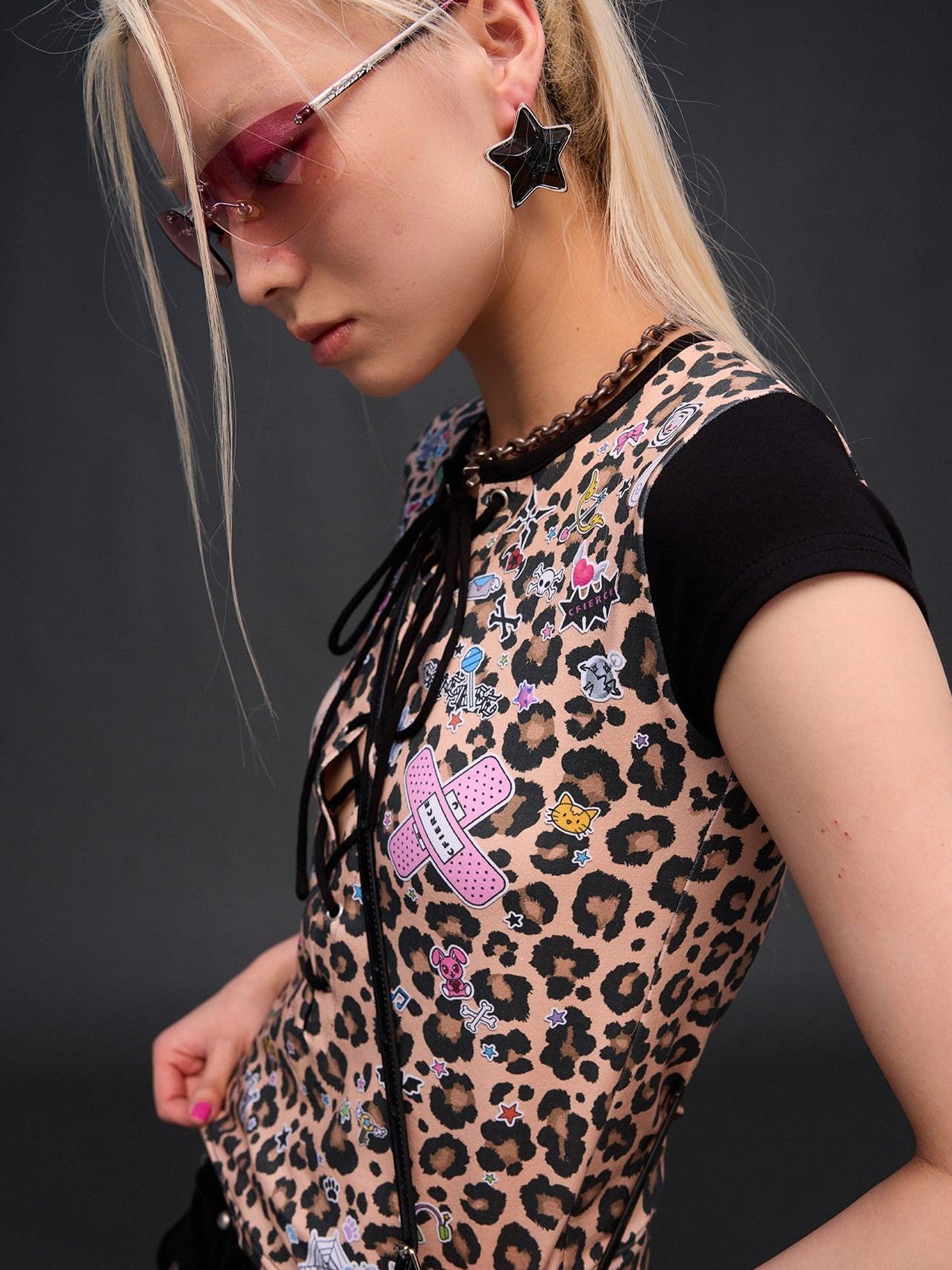 CFIERCE Leopard Print Tie Detail Cropped Women&