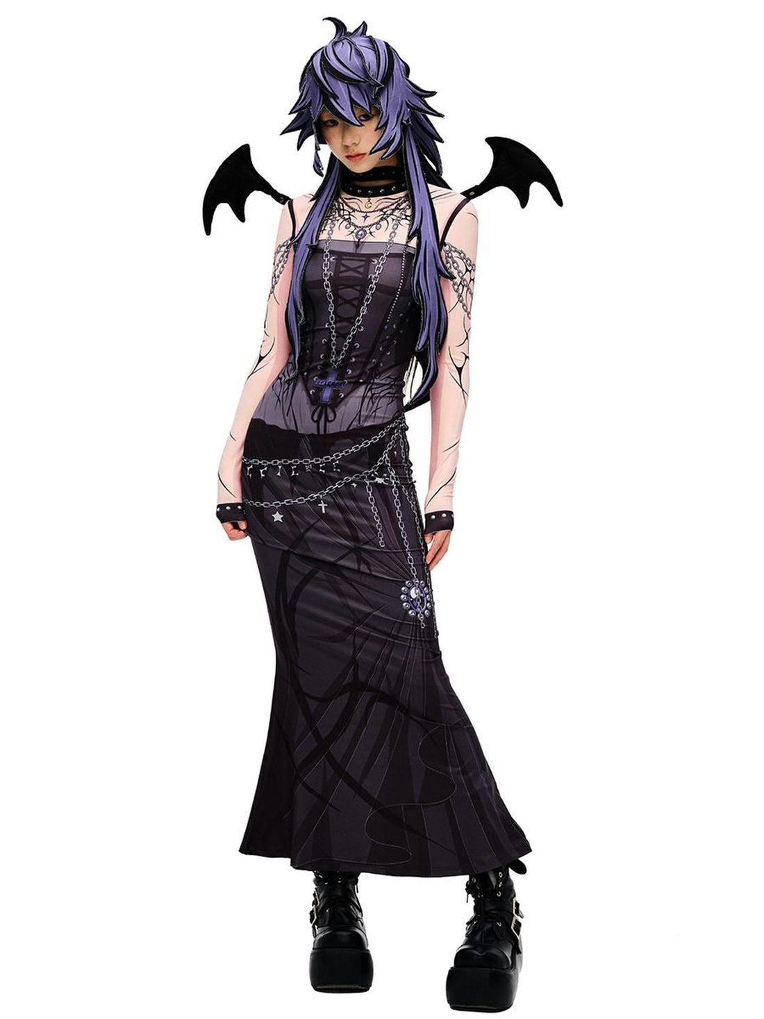 CFIERCE Long Sleeve Mermaid Dress with Witch Print