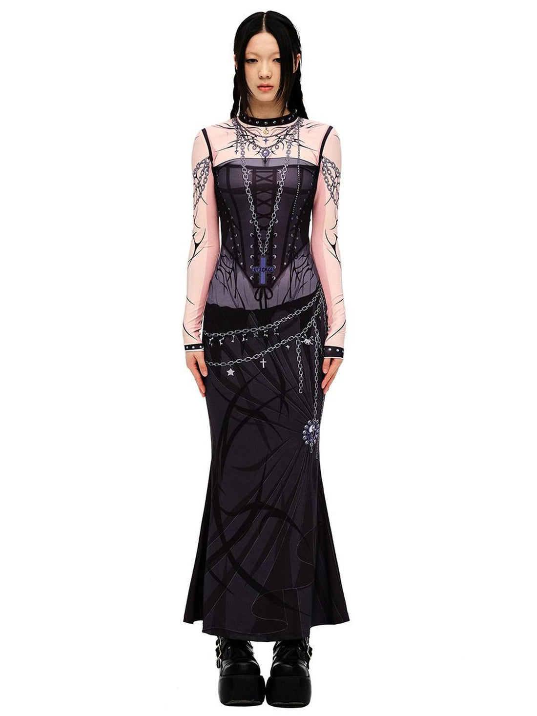 CFIERCE Long Sleeve Mermaid Dress with Witch Print