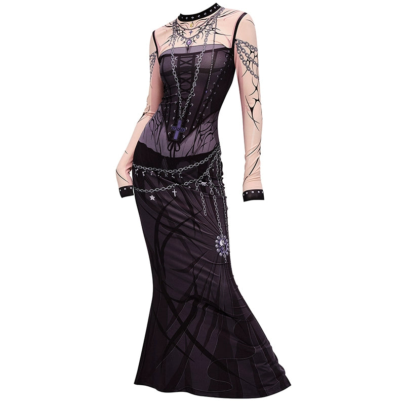 CFIERCE_Long_Sleeve_Mermaid_Dress_with_Witch_Print_MISSTT