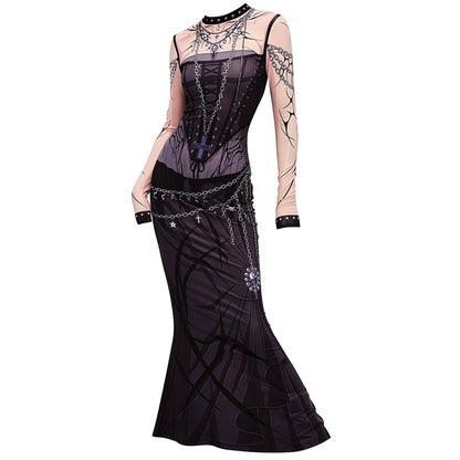 CFIERCE_Long_Sleeve_Mermaid_Dress_with_Witch_Print_MISSTT