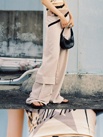 CFIERCE Low Rise Wide Leg Trousers With Multi Belt Waist Detail