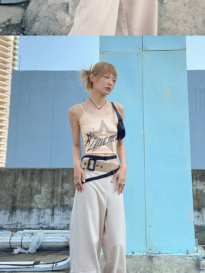 CFIERCE Low Rise Wide Leg Trousers With Multi Belt Waist Detail