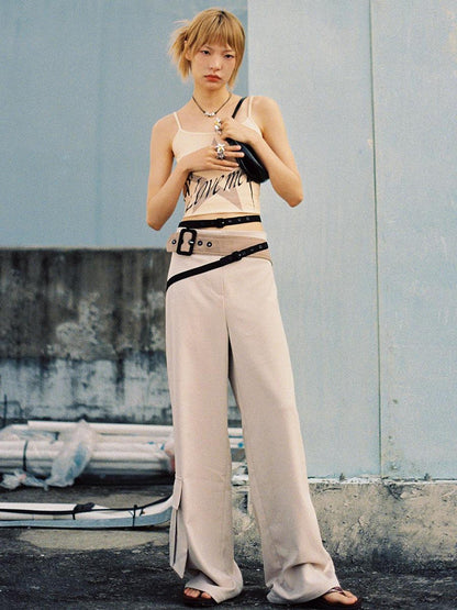 CFIERCE Low Rise Wide Leg Trousers With Multi Belt Waist Detail