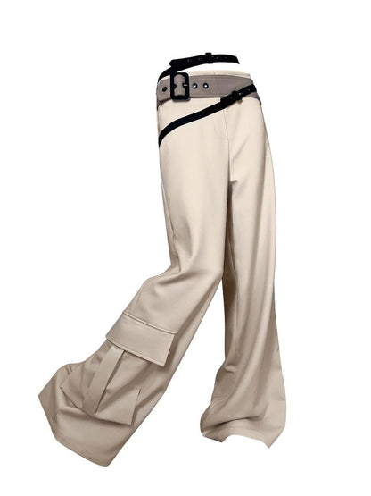 CFIERCE Low Rise Wide Leg Trousers With Multi Belt Waist Detail