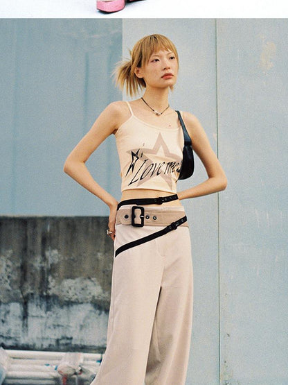 CFIERCE Low Rise Wide Leg Trousers With Multi Belt Waist Detail