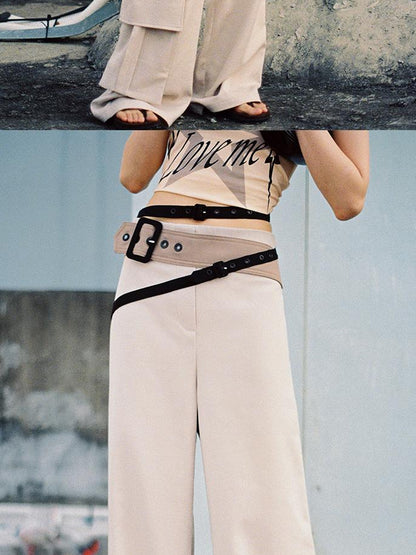 CFIERCE Low Rise Wide Leg Trousers With Multi Belt Waist Detail