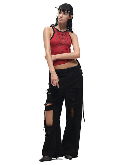 CFIERCE Lyocell Blend Sleeveless Top With Crystal Trim