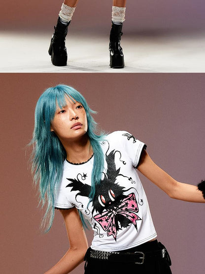 CFIERCE Magic Rabbit Glitter Print T-Shirt
