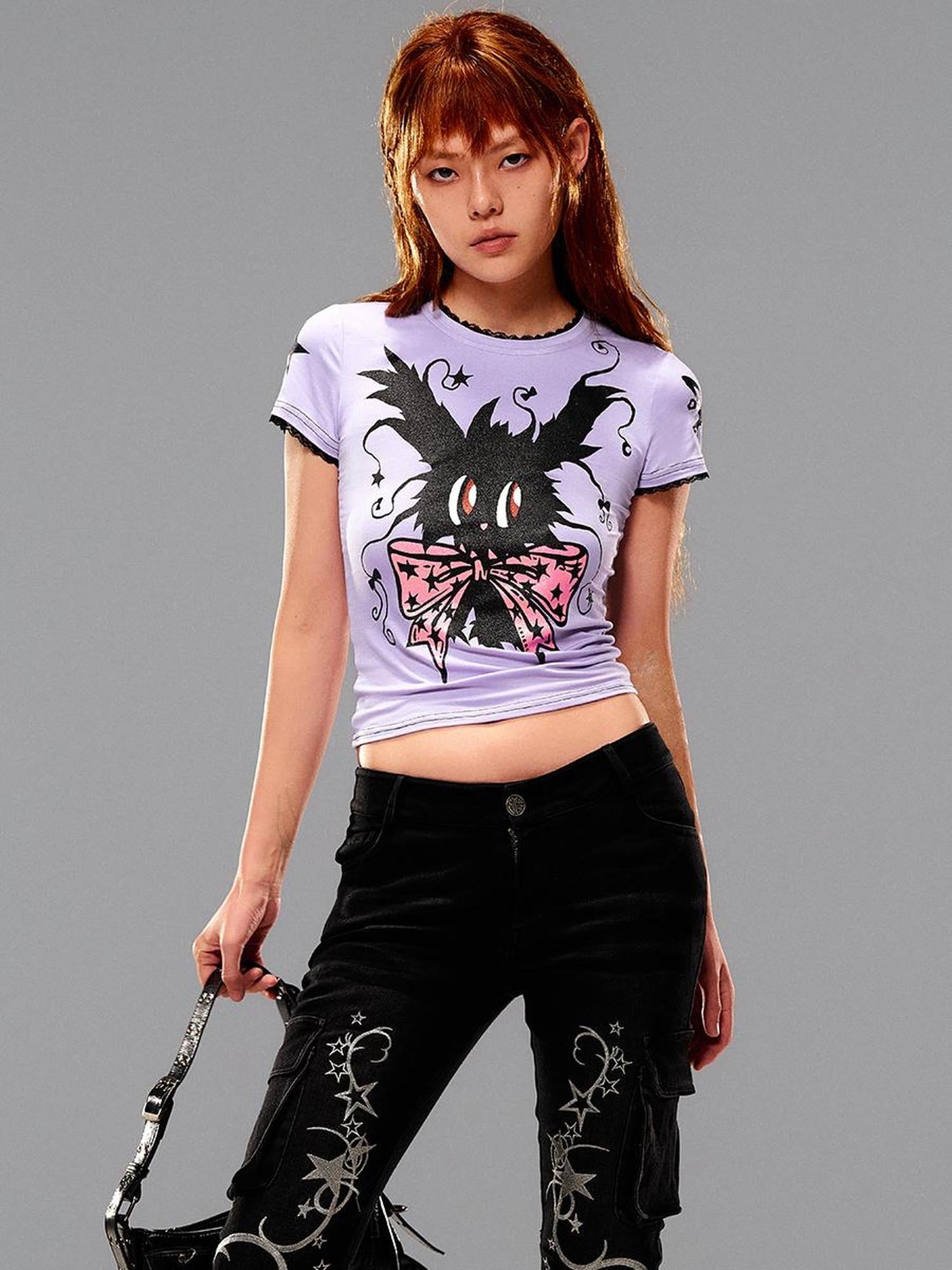 CFIERCE Magic Rabbit Glitter Print T-Shirt