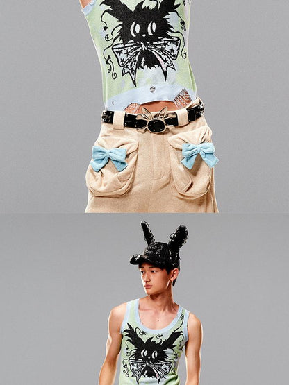 CFIERCE Magic Rabbit Knit Vest V-Neck T-Shirt Long-Sleeve