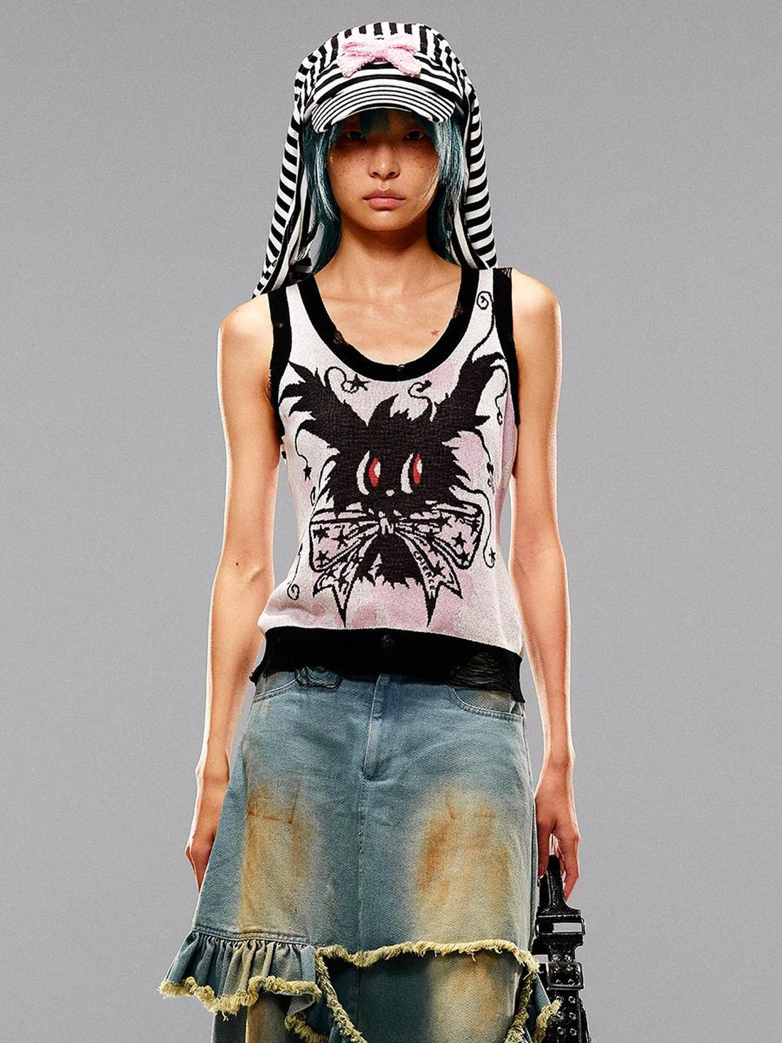 CFIERCE Magic Rabbit Knit Vest V-Neck T-Shirt Long-Sleeve
