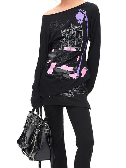 CFIERCE Midnight Cat One Shoulder Women&